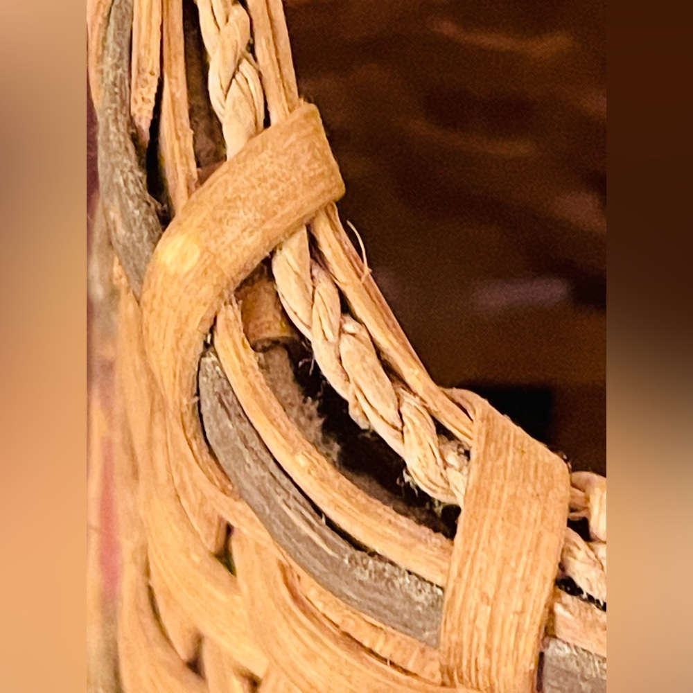 Vintage Primitive Wood Gathering Basket With Handle Handwoven Splint Basket - Picture 8 of 13